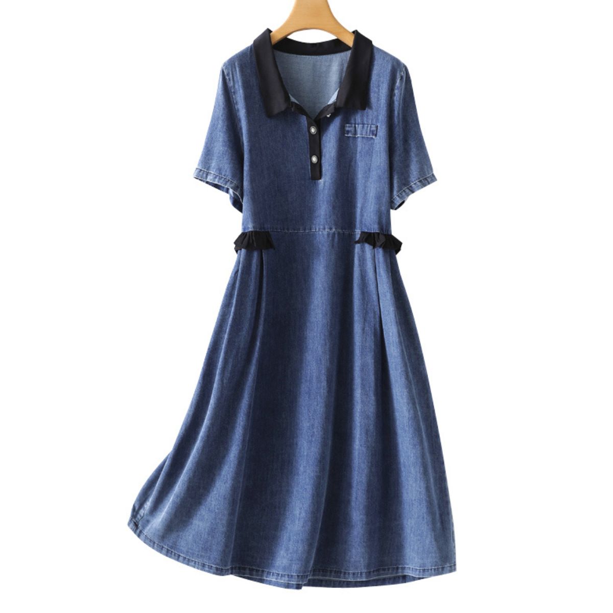 Patchwork Short-Sleeve Denim Shirtdress