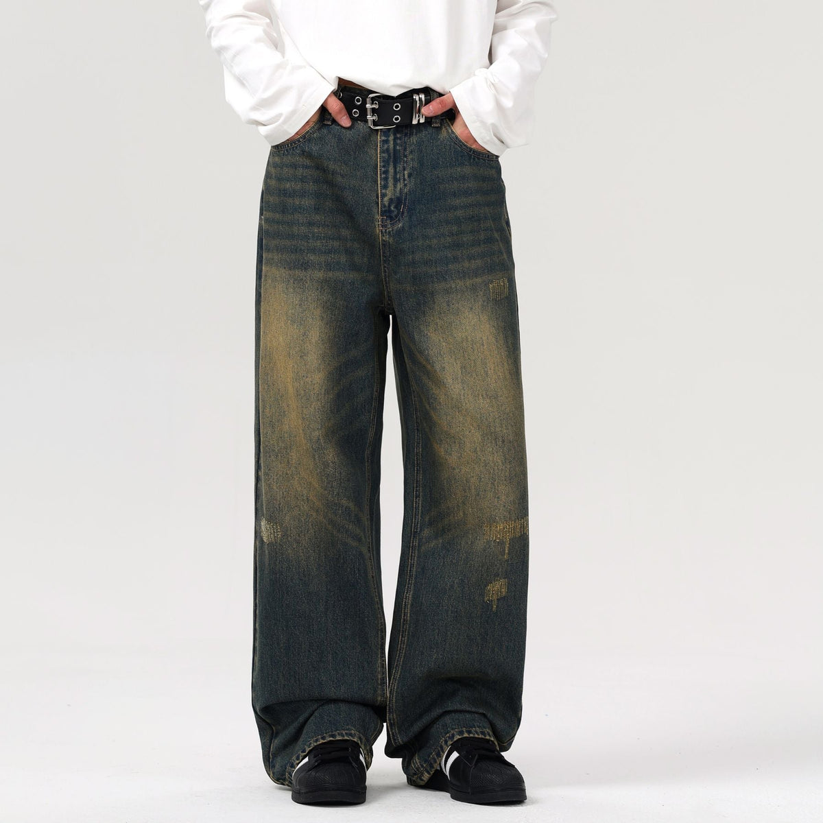 Mud Dyeing Wash Denim Ripped Jeans-INNBLAC Fashion Apparel