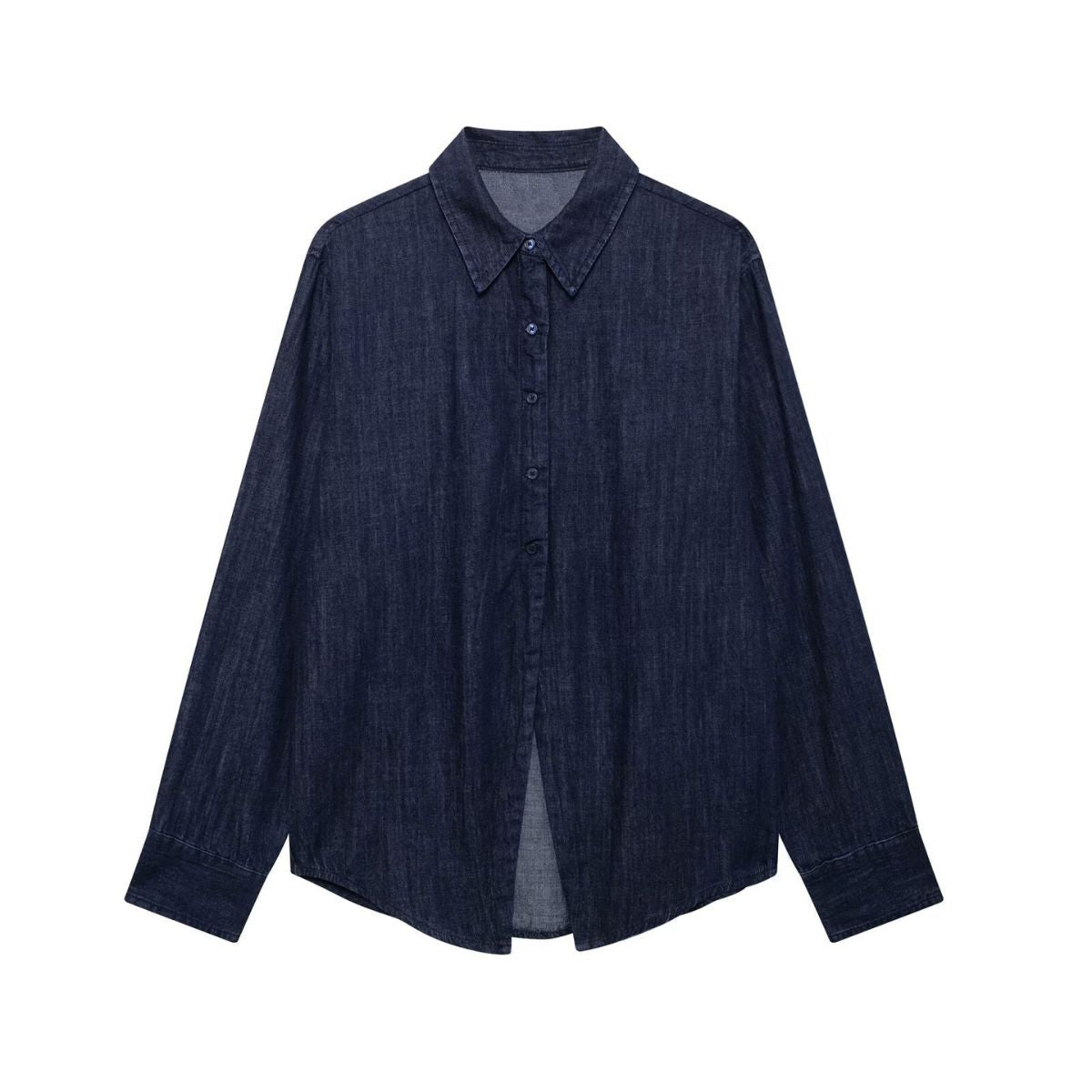 Indigo Button-Front Relaxed Denim Shacket