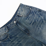 Wide-Leg Bermuda Washed Denim Shorts