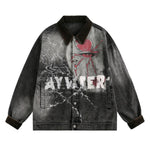 Retro Dark Graffiti Print Mottled Spider Letter Denim Jacket