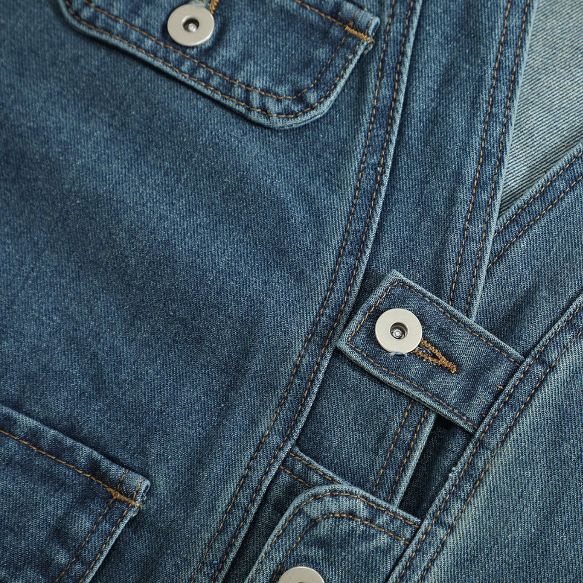 Relaxed V-Neck Denim Cargo Vest