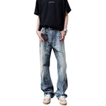 Distressed Fade Relaxed Flare Denim Jeans