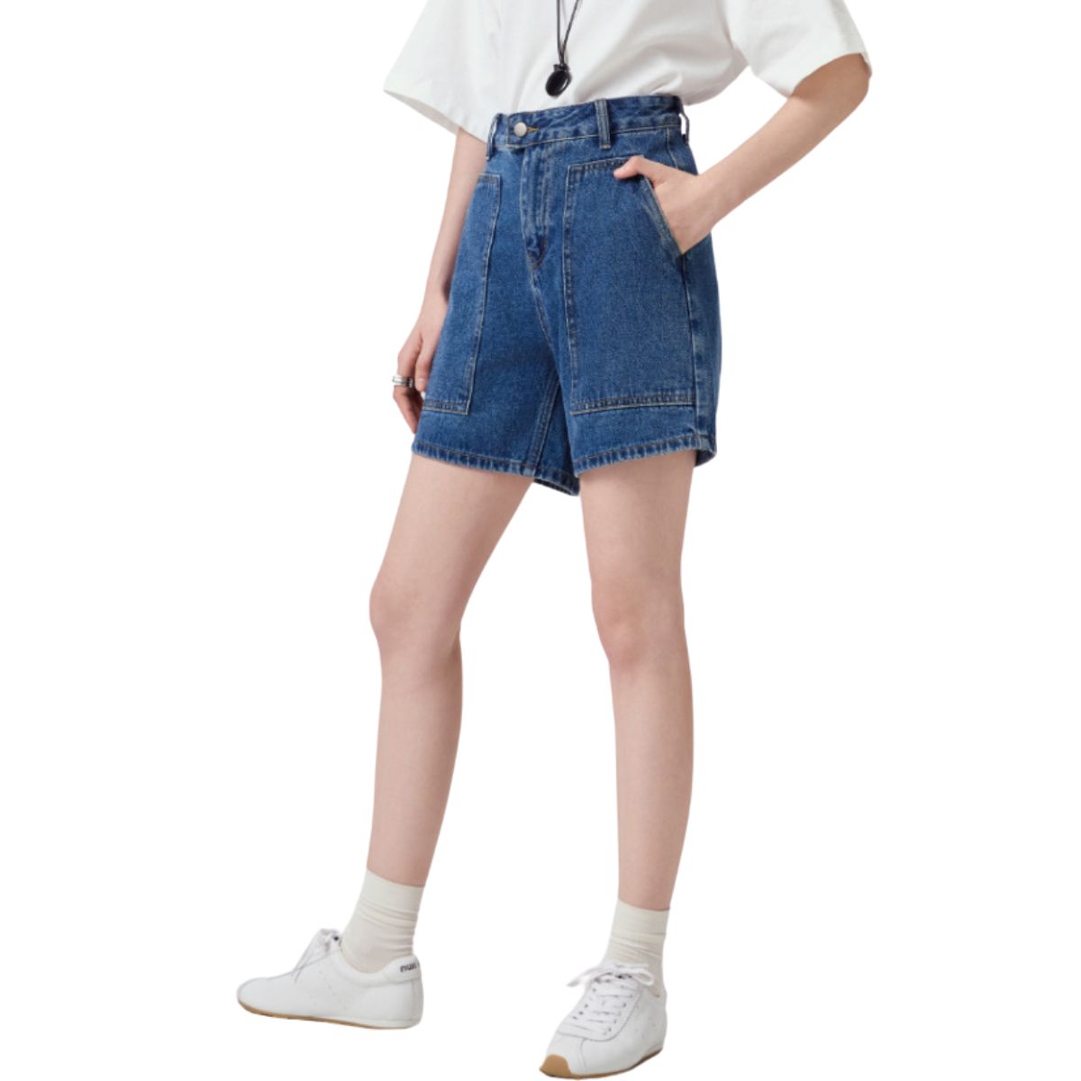 High-Rise Wide-Leg Denim Shorts