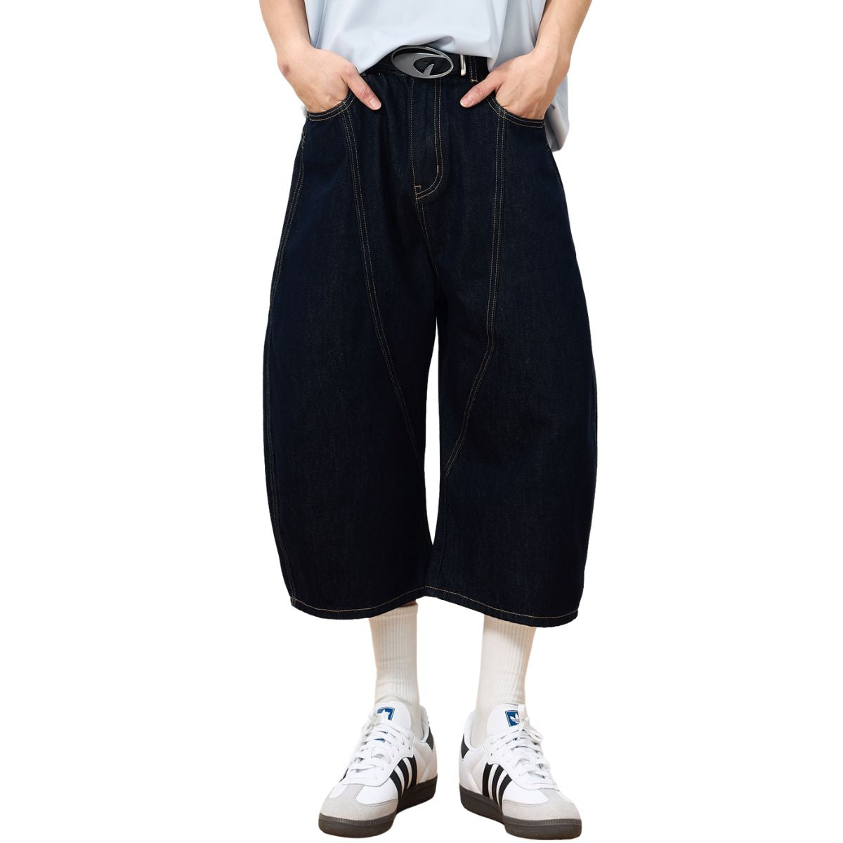 Barrel-Leg Selvedge Denim Cropped Pants