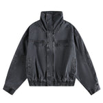 Stand Collar Vintage Washed Short-sleeved Denim Baseball Jacket