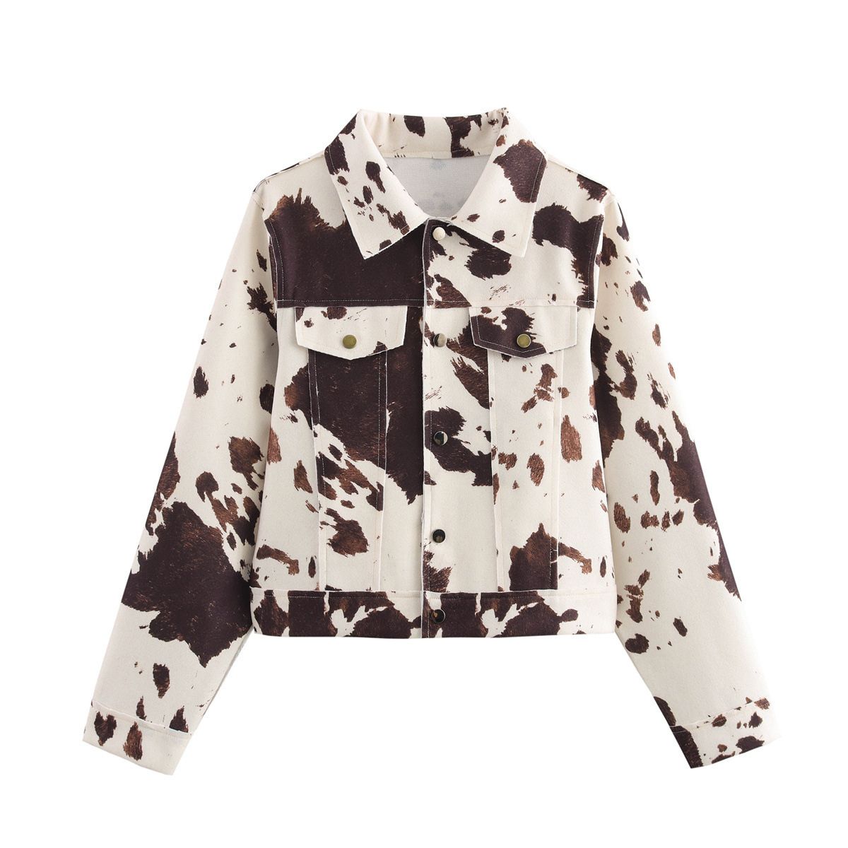 Cow Printed Relaxed Denim Jacket