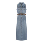 Sleeveless Denim Belted Maxi Dress