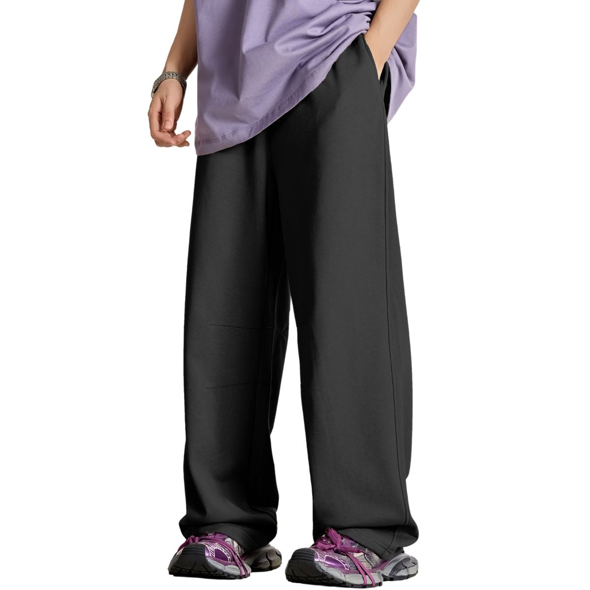 Solid Color Loose Fit Trousers