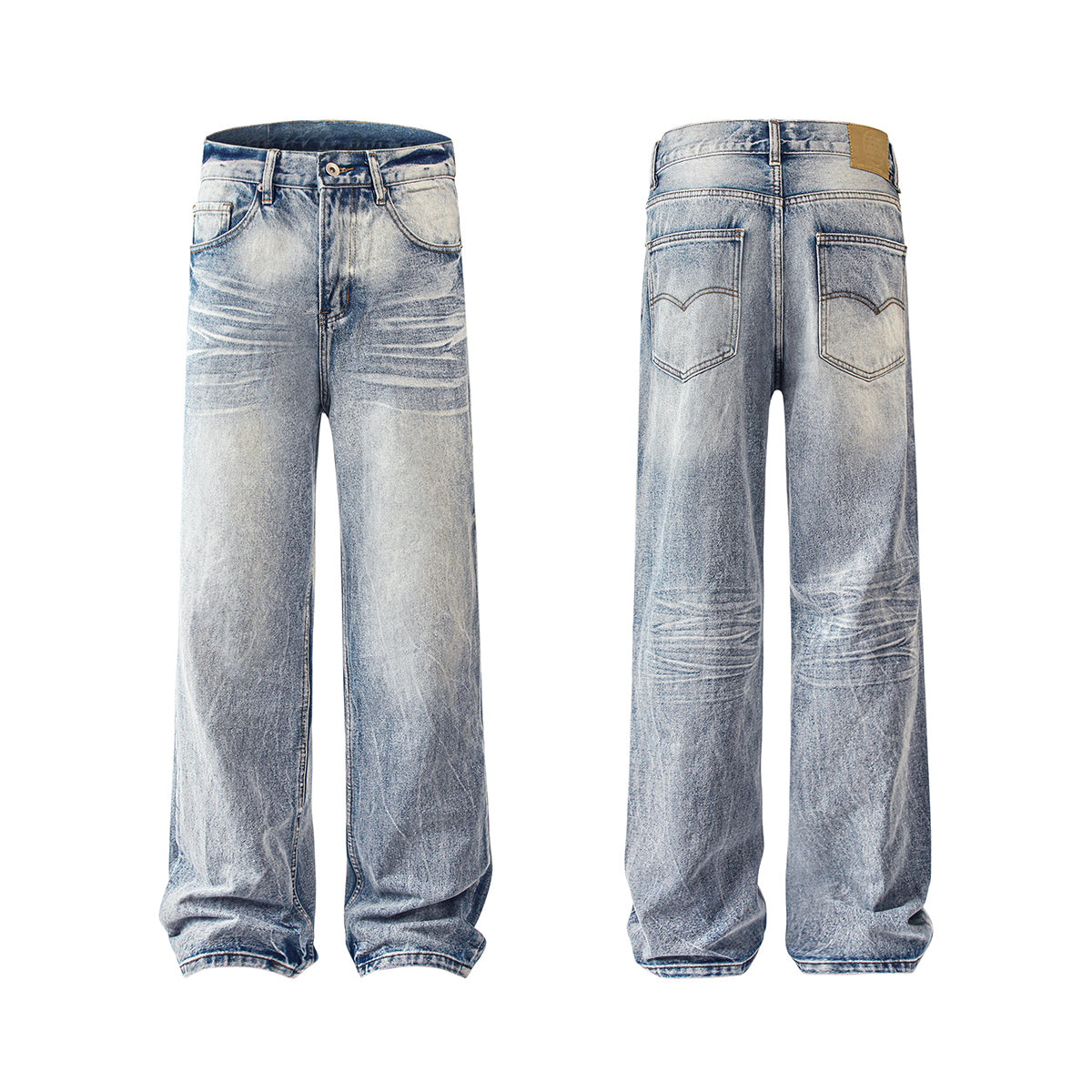 Vintage Wash Faded Wide-Leg Jeans