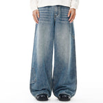 Vintage Washed Light Blue Carpenter Wide-Leg Jeans