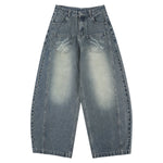 Laser Print Vintage Curved Denim Wide Leg Jeans