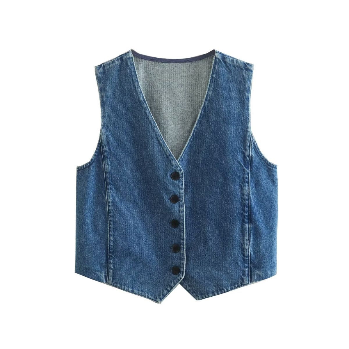Classic Blue Button-Front Denim Vest