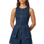 Button-Front Longline Denim Vest