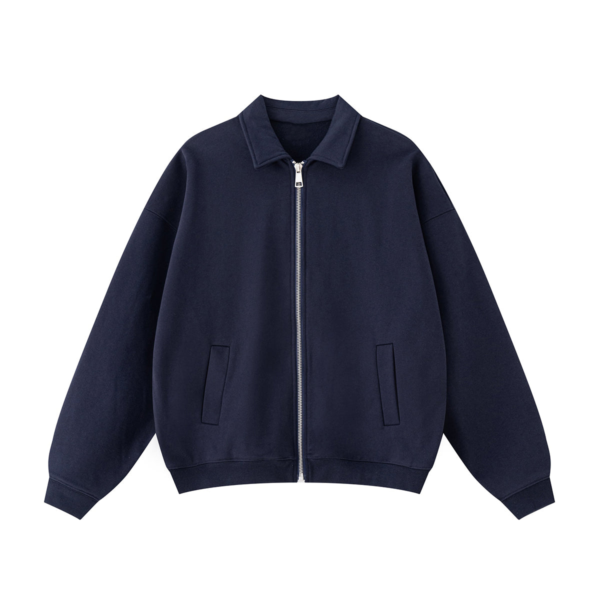 Relaxed Zip-Front Solid Color Sweatshirt