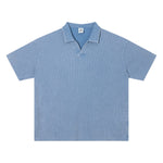 Retro Distressed Waffle Vintage Wash Polo T-Shirt