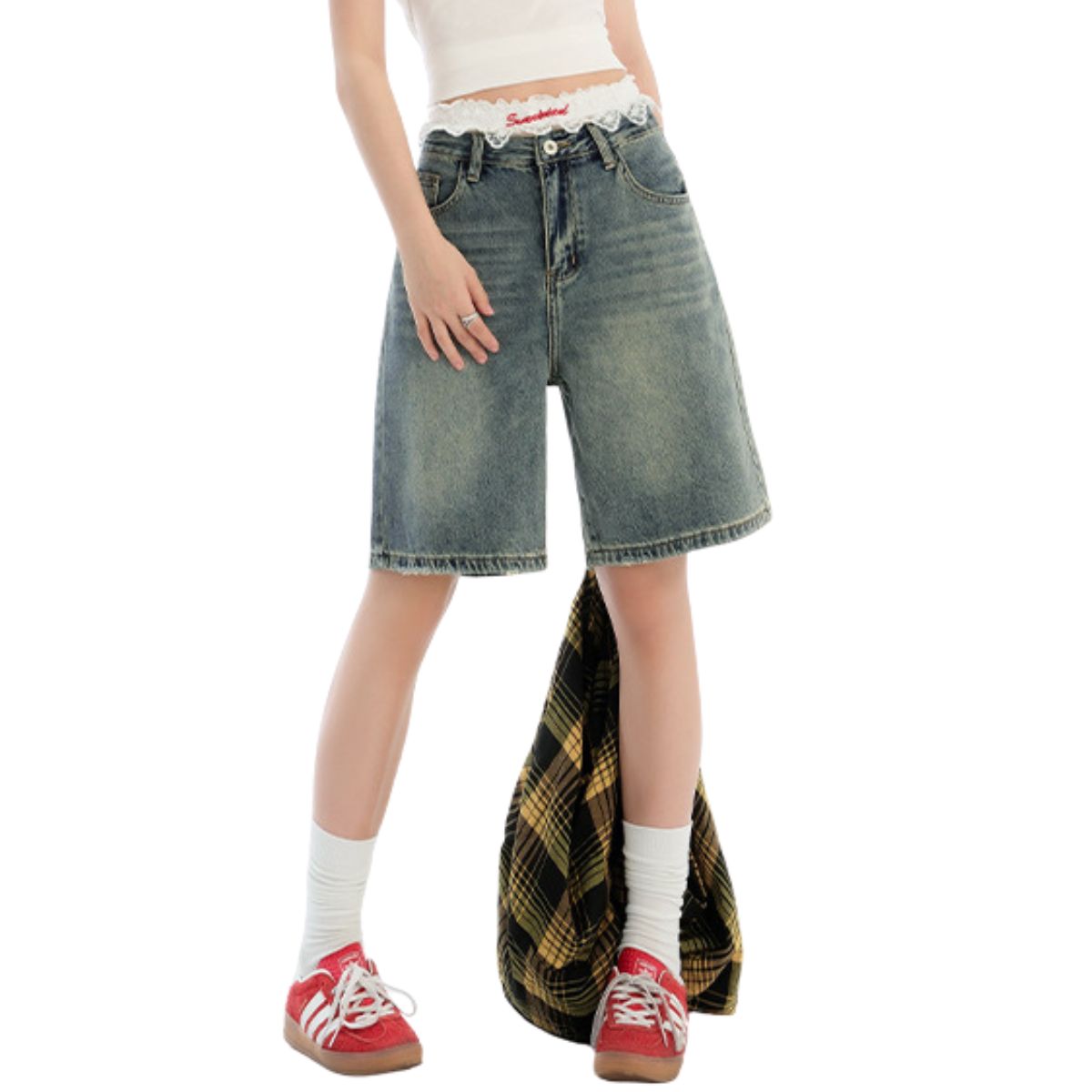 Mud WashedWomen's Vintage Washed Bermuda Denim Shorts