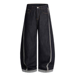 Wide Leg Contrast Stripe Denim Jeans