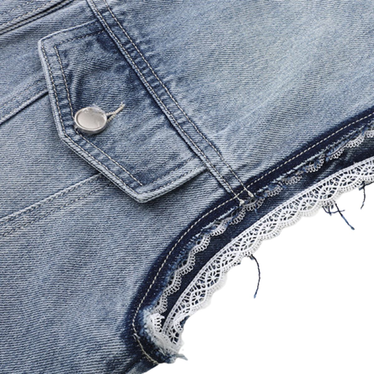 Lace-Trim Raw-Hem Denim Vest