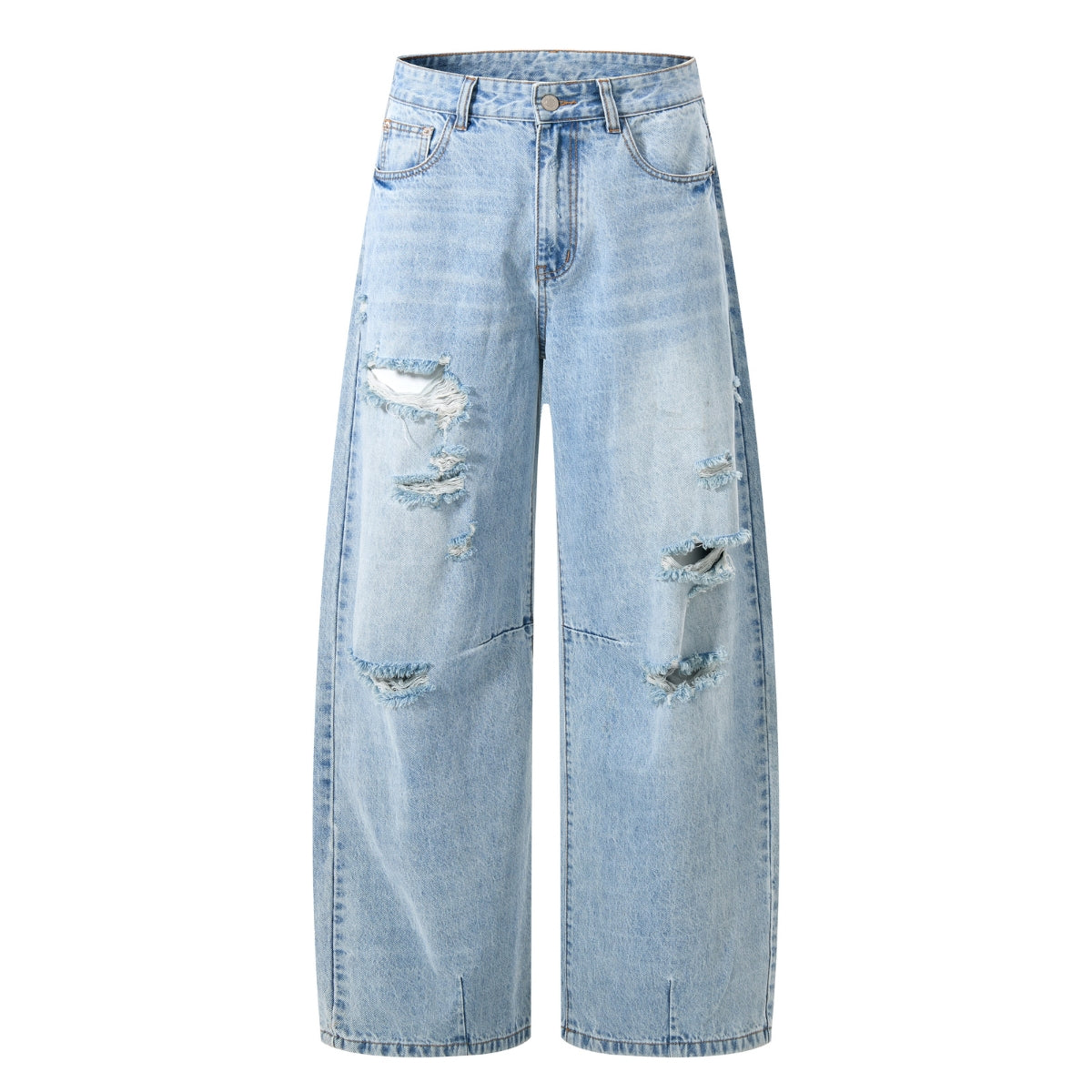 Wash Destroyed Pleated Baggy Jeans