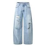 Wash Destroyed Pleated Baggy Jeans