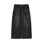 Black Washed Denim Midi Skirt