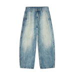 Washed Distressed Barrel-Leg Jeans