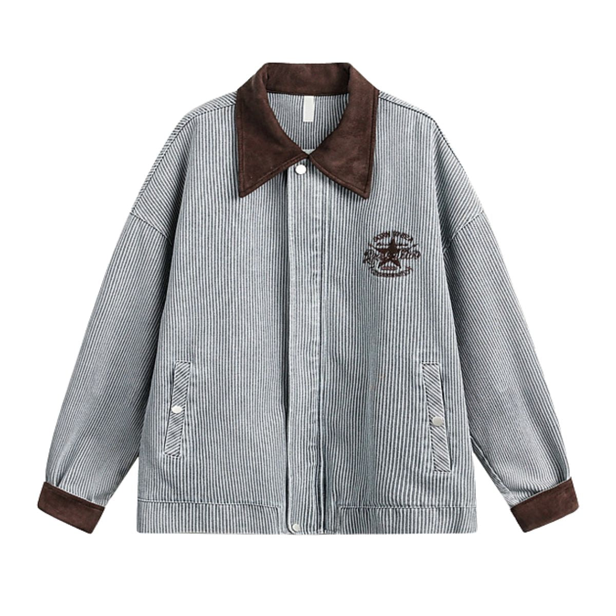 American Striped College Style Embroidered Denim Jacket