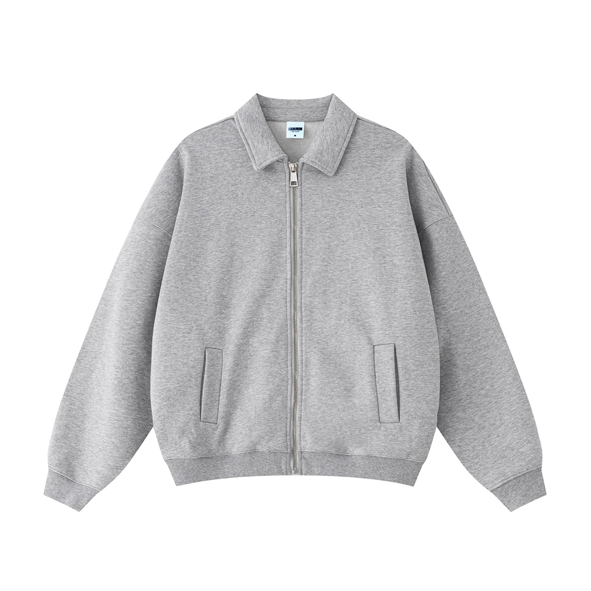 Relaxed Zip-Front Solid Color Sweatshirt