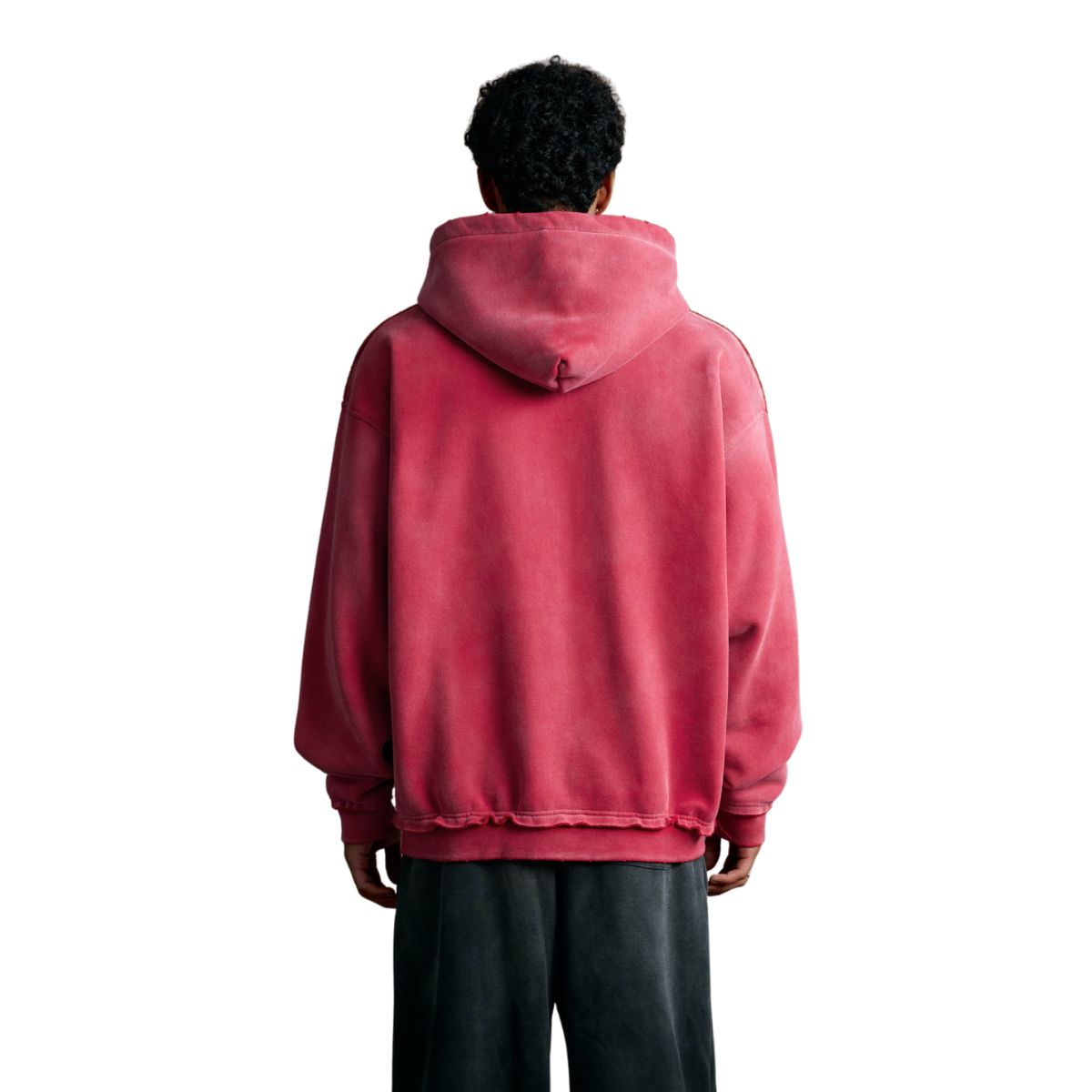 Front-Zip Raw Edge Ripped Hoodie