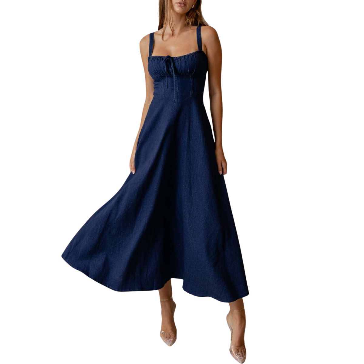 Sweet Pea Tied Bust Denim Midi Dress