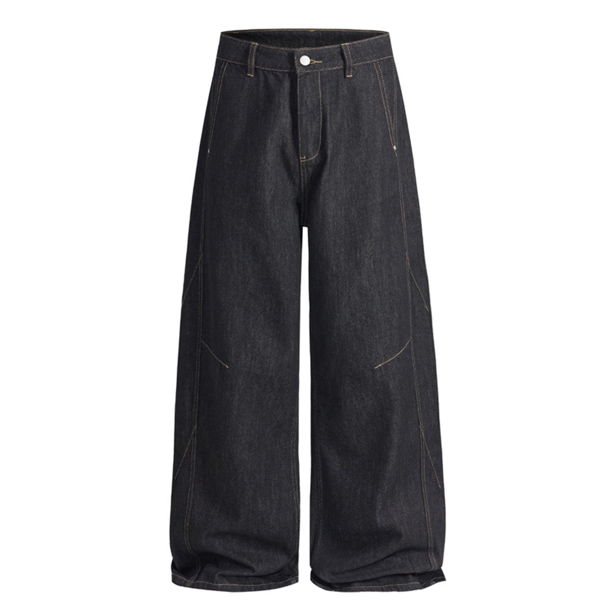 Contrast Stitching Wide Leg Dark Wash Denim Jeans