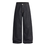 Contrast Stitching Wide Leg Dark Wash Denim Jeans