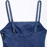 Square Neck Strappy Denim Maxi Dress