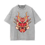 Oni Mask Mecha Washed Graphic Tee-INNBLAC Fashion Apparel