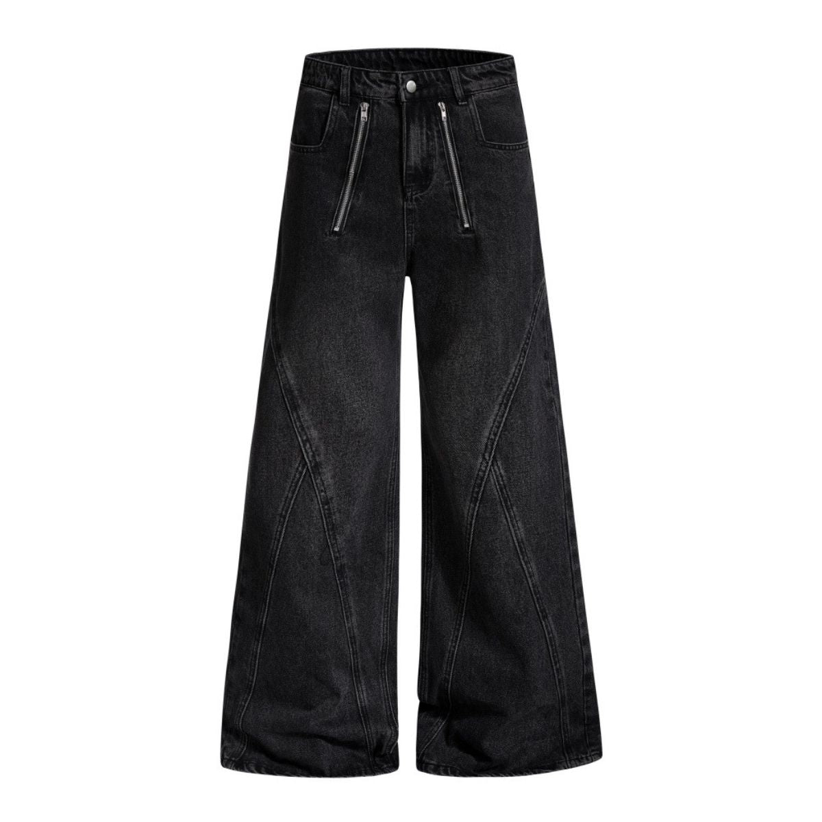 Men's American Street Washed Denim Pants Distressed Loose Flare Zipper