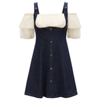 Puff Sleeves Button Front Denim Mini Dress