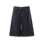 Deconstructed Embroidered Raw Denim Bermuda Shorts