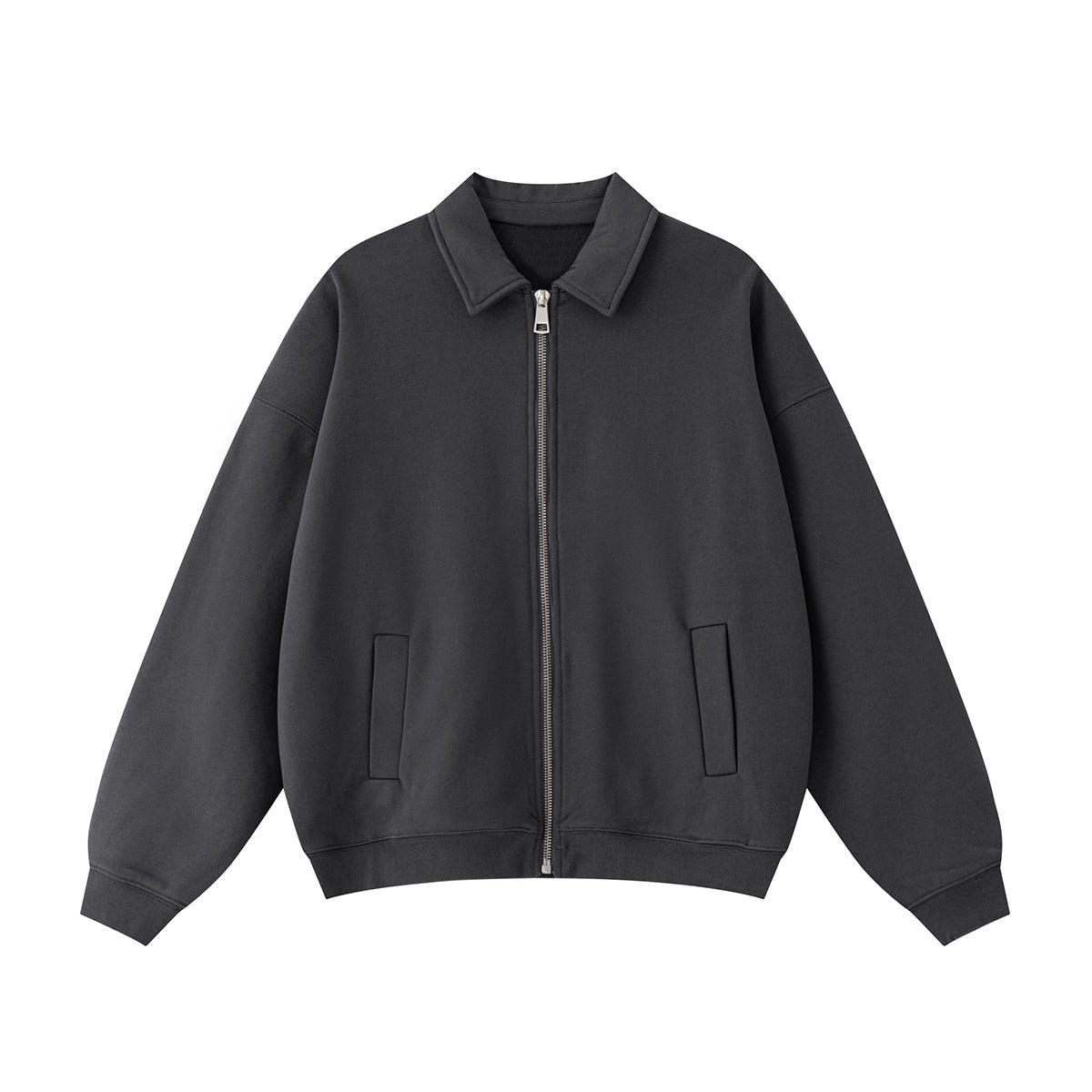 Relaxed Zip-Front Solid Color Sweatshirt