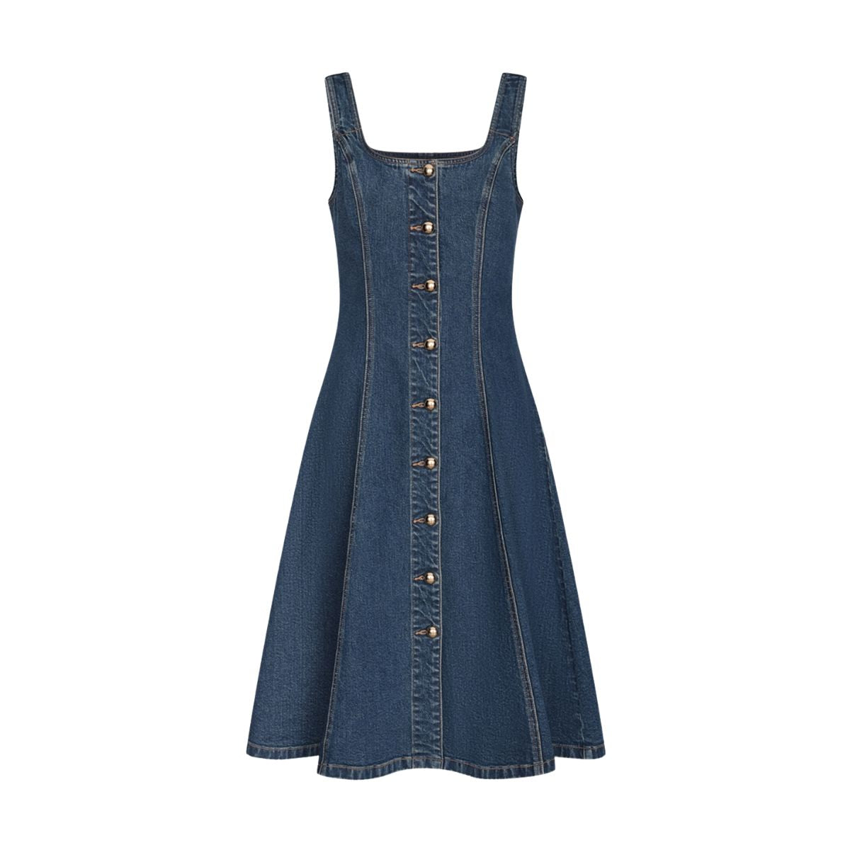 Button-Front Denim A-Line Dress