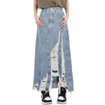 Women's Destroyed Denim Midi Skirt