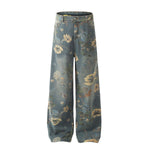 Smoke Rise Wide Leg Floral Print Denim Pants