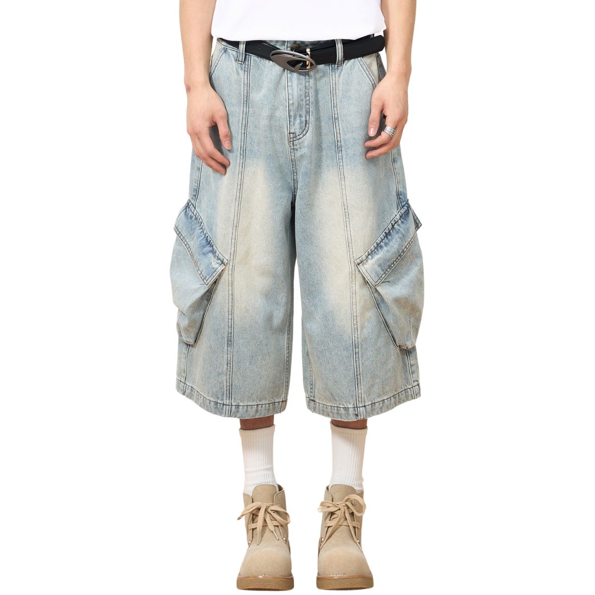 Baggy Cargo Denim Cropped Pants