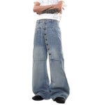 Asymmetric Button Curved Seam Wide Leg Denim Jeans