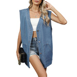 Denim V Neck Button-Front Vest