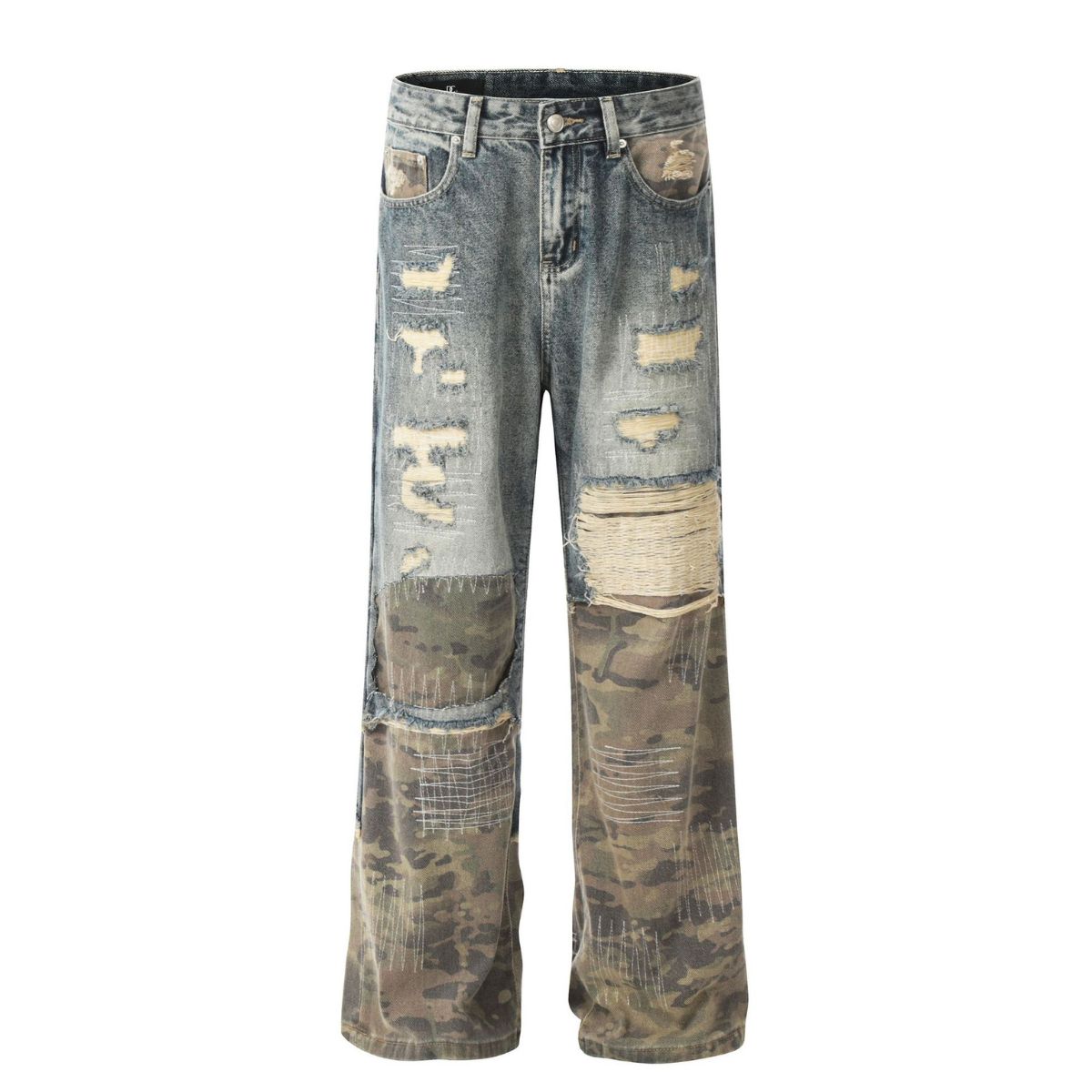 Smoke Rise Stitched Camo Ripped Denim Jeans