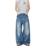 Bleached Rip Curved Wide Leg Denim Jeans