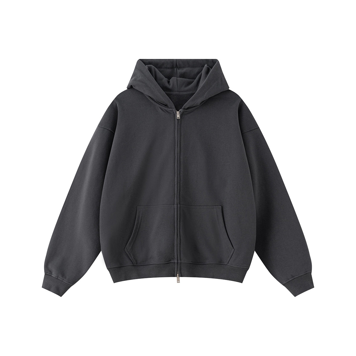 Double-Slider Zipper Solid Color Hoodie