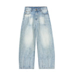 Light Blue Pleated Barrel-Leg Jeans
