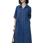 Elbow-Length Sleeve Oversized Denim Midi Dress